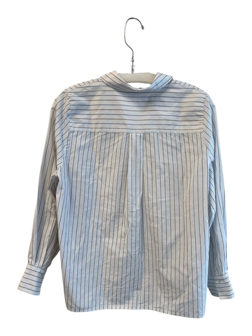 Vince Size XS White, Brown & Blue Cotton Striped Long Sleeve Split Collar Top White, Brown & Blue / XS