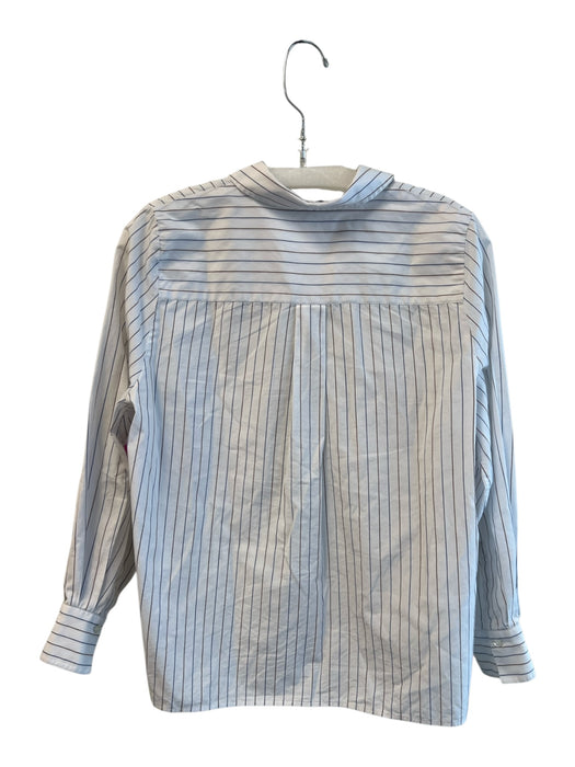 Vince Size XS White, Brown & Blue Cotton Striped Long Sleeve Split Collar Top White, Brown & Blue / XS