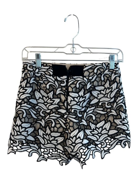 Alice & Olivia Size 0 Black & White Polyester Back Zip Overlay Uneven Hem Shorts Black & White / 0
