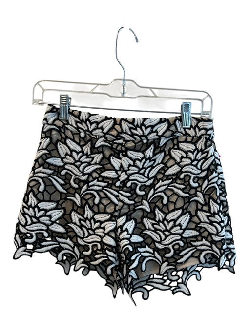 Alice & Olivia Size 0 Black & White Polyester Back Zip Overlay Uneven Hem Shorts Black & White / 0
