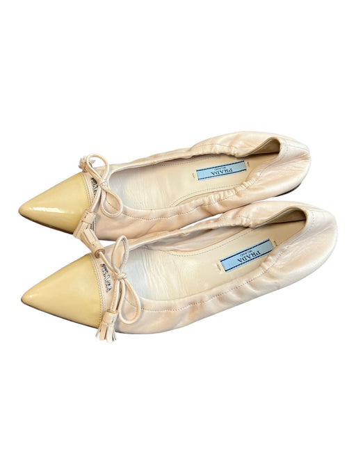 Prada Shoe Size 6.5 Peach & Tan Leather Bow detail Pointed Toe Stretch Shoes Peach & Tan / 6.5
