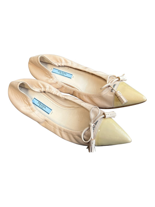 Prada Shoe Size 6.5 Peach & Tan Leather Bow detail Pointed Toe Stretch Shoes Peach & Tan / 6.5