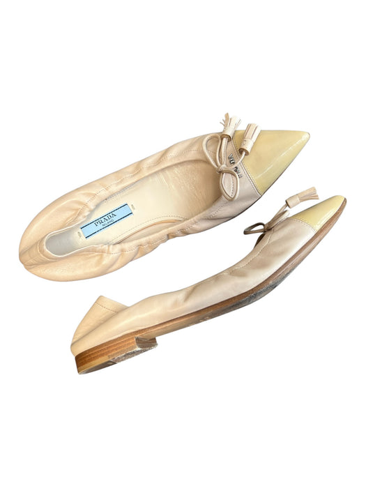 Prada Shoe Size 6.5 Peach & Tan Leather Bow detail Pointed Toe Stretch Shoes Peach & Tan / 6.5