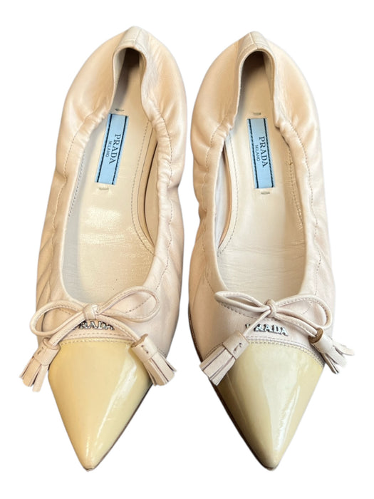 Prada Shoe Size 6.5 Peach & Tan Leather Bow detail Pointed Toe Stretch Shoes Peach & Tan / 6.5
