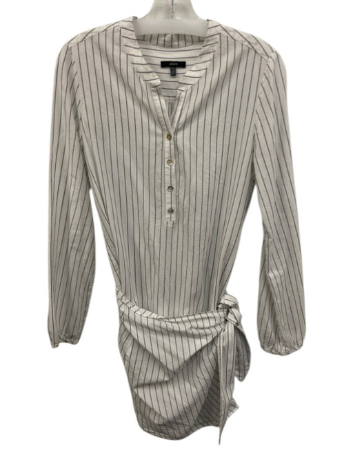 Drew Size S White & Navy Cotton Blend Striped Long Sleeve 1/4 Zip Dress White & Navy / S