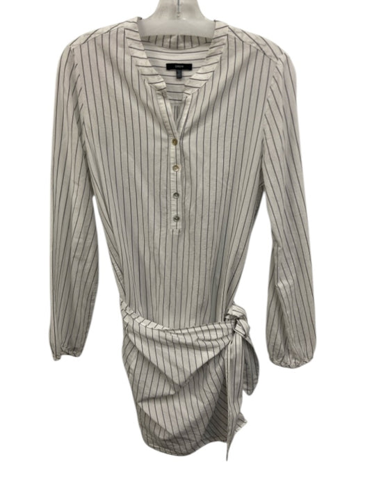 Drew Size S White & Navy Cotton Blend Striped Long Sleeve 1/4 Zip Dress White & Navy / S