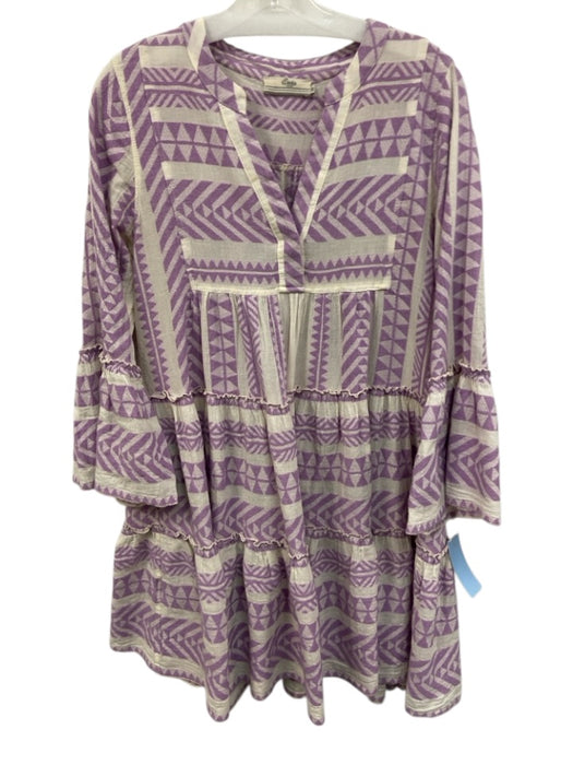 Devotion Twins Size XS Purple & White Cotton Blend V Neck Printed Dress Purple & White / XS