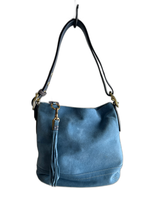 Coach Teal Leather Suede Tassle Chain Shoulder Bag Gold Hardware Bag Teal / Small