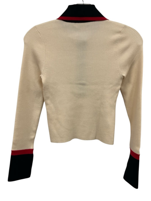 Alice + Olivia Size XS Cream, Red & Black No Fabric Tag Ribbed 1/4 Button Top Cream, Red & Black / XS