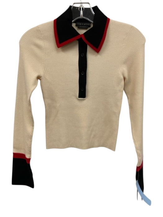 Alice + Olivia Size XS Cream, Red & Black No Fabric Tag Ribbed 1/4 Button Top Cream, Red & Black / XS