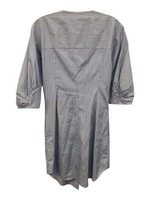 Tibi Size 2 White & Blue Cotton Striped Button Front Asymmetric Dress White & Blue / 2