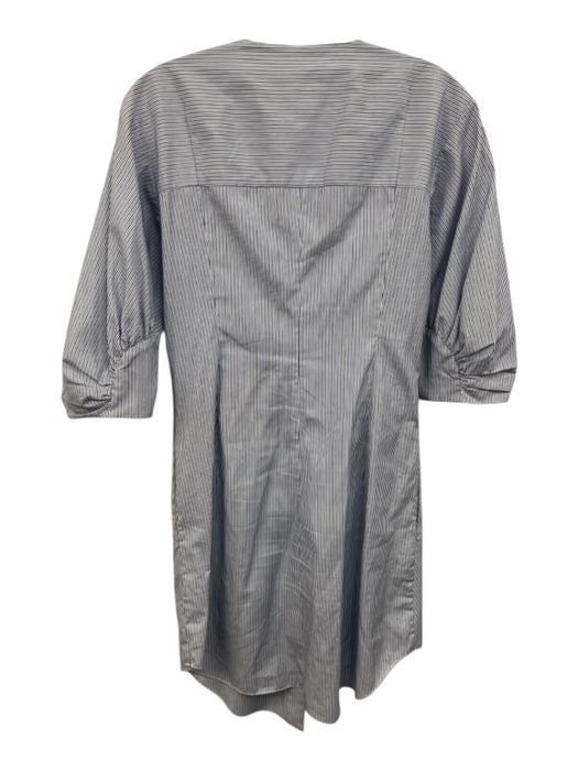 Tibi Size 2 White & Blue Cotton Striped Button Front Asymmetric Dress White & Blue / 2