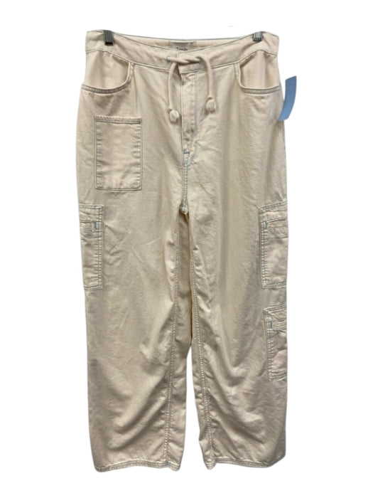 Triarchy Size XS Cream Cotton Zip & Button Drawstring Waist Cargo Pockets Pants Cream / XS