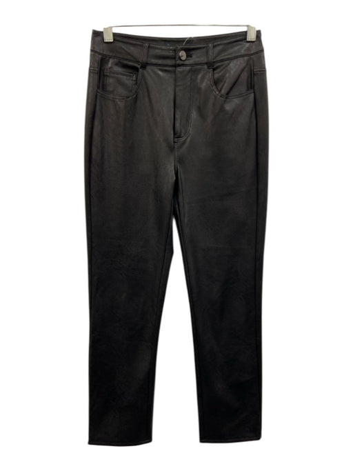 Paige Size 25 Black PU Leather Zip & Button Straight Mid Rise Pants Black / 25