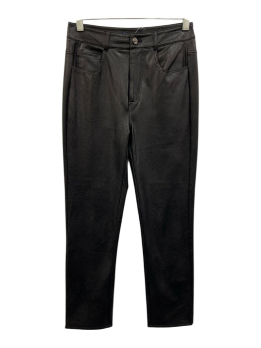 Paige Size 25 Black PU Leather Zip & Button Straight Mid Rise Pants Black / 25