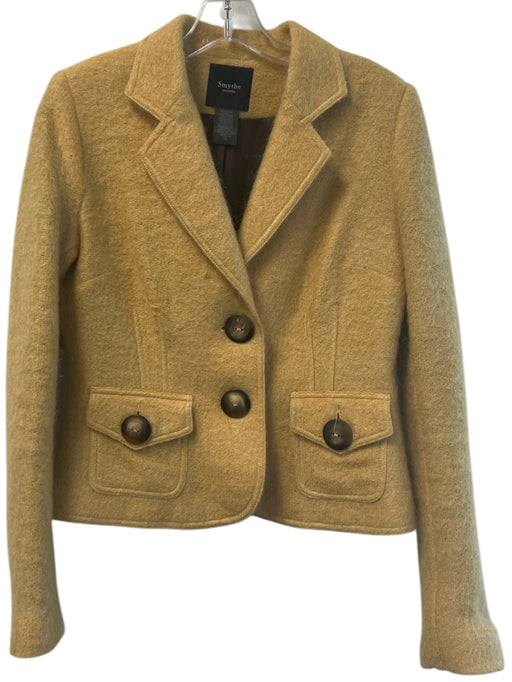 Smythe Size 10 Yellow Nylon & Wool Long Sleeve Button Front Shoulder Pads Jacket Yellow / 10