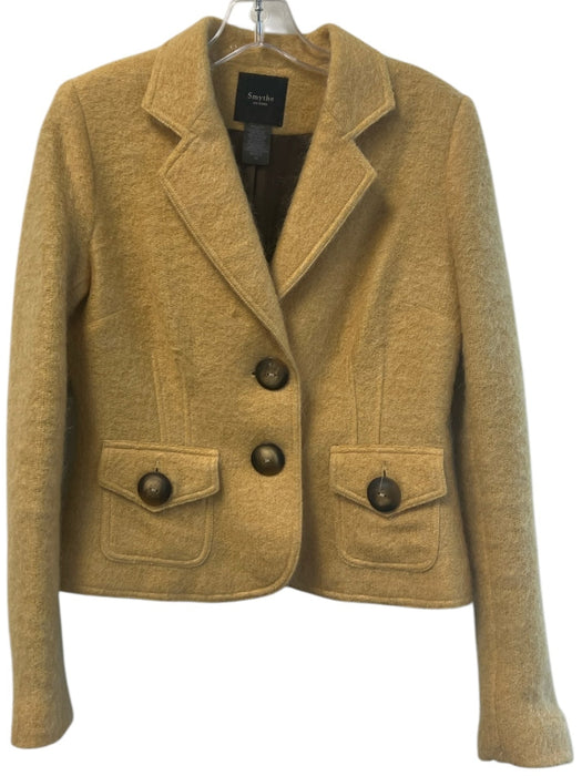 Smythe Size 10 Yellow Nylon & Wool Long Sleeve Button Front Shoulder Pads Jacket Yellow / 10