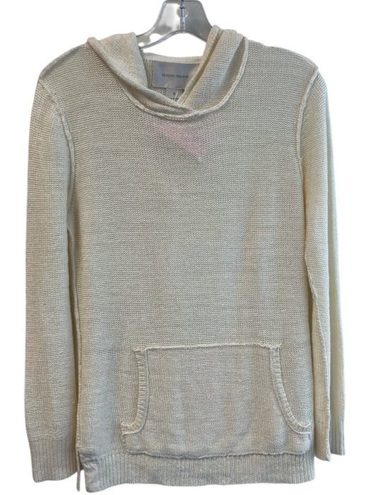 Brochu Walker Size S Cream Linen Knit Long Sleeve Hood Kangaroo Pocket Top Cream / S