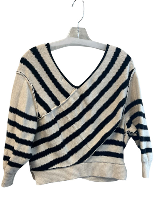 We The Free Size XS Black & White Cotton Knit Striped V Neck & Back Sweater Black & White / XS