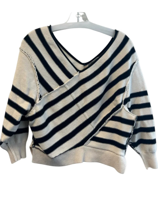 We The Free Size XS Black & White Cotton Knit Striped V Neck & Back Sweater Black & White / XS