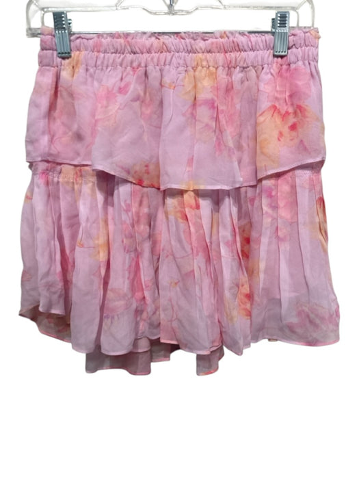 Loveshackfancy Size M Pink & Multi Viscose Elastic Waist chiffon Tiered Skirt Pink & Multi / M