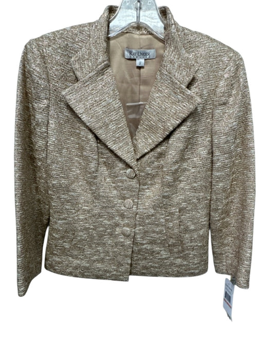 Kay Unger Size 2 Gold Cotton Blend Metallic Thread Lapels 3 Button Skirt Set Gold / 2