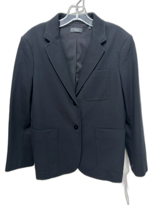 Theory Size 12 Black Rayon Blend Two Button Patch Pocket Lapel Blazer Jacket Black / 12