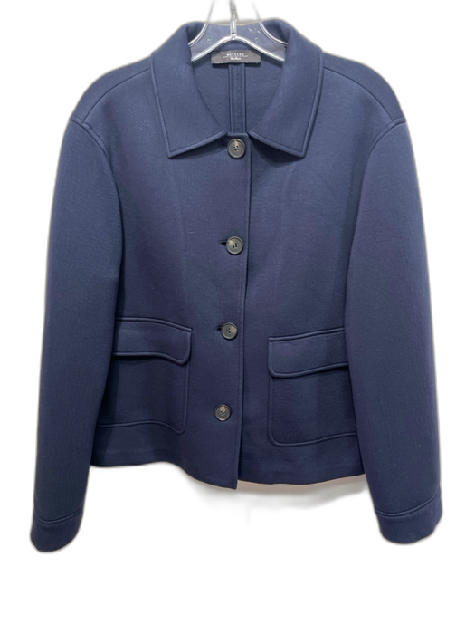 Weekend Max Mara Size XL Navy Blue Viscose Blend Long Sleeve Button Front Jacket Navy Blue / XL