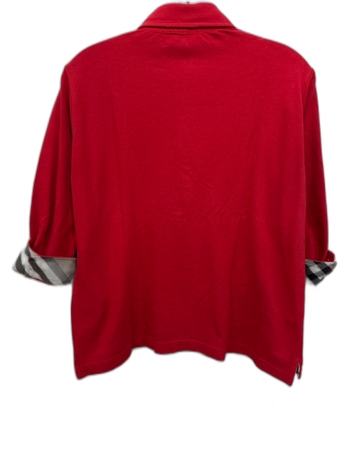 Burberry London Size 46 / M Red Cotton Blend Pique Nova Check Trim Polo Top Red / 46 / M