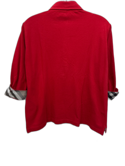 Burberry London Size 46 / M Red Cotton Blend Pique Nova Check Trim Polo Top Red / 46 / M
