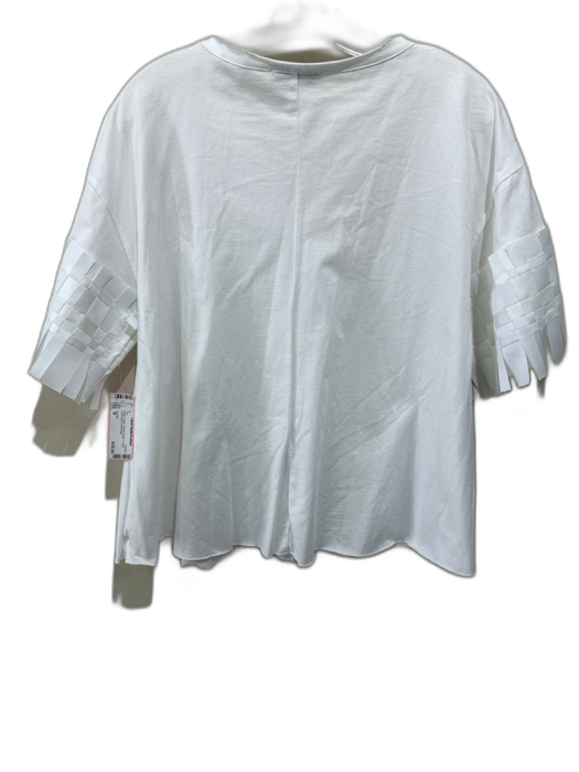 Intrend Size M White Cotton Woven Detail V Neck short sleeve Top White / M