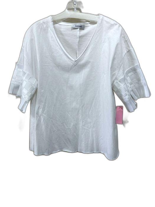 Intrend Size M White Cotton Woven Detail V Neck short sleeve Top White / M