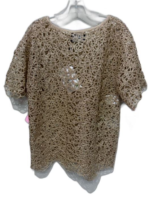 Boutique Moschino Size 12 Gold Polyester Micro Chain open work short sleeve Top Gold / 12