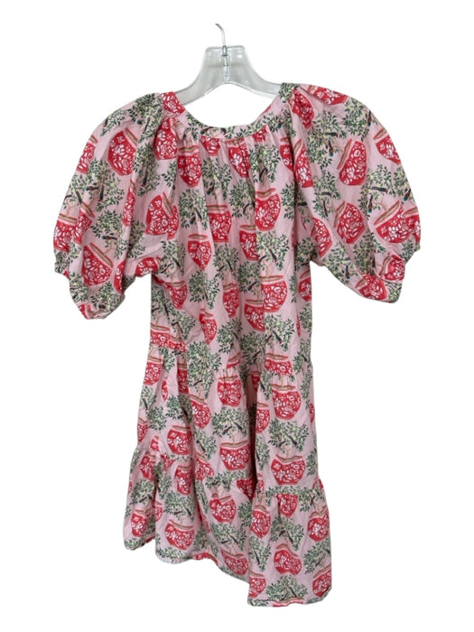 Marigold Size M Pink & Green Cotton Short Balloon Sleeve Trees Dress Pink & Green / M