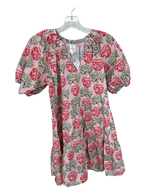 Marigold Size M Pink & Green Cotton Short Balloon Sleeve Trees Dress Pink & Green / M