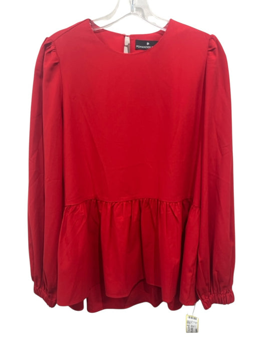 Pomander Place Size S Red Polyester Long Sleeve Button Back Peplum Top Red / S