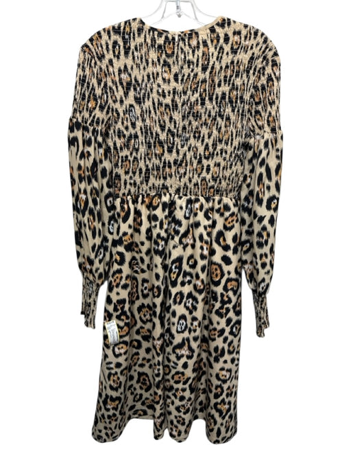 English Factory Size S Tan, Black & Orange Polyester Long Sleeve Leopard Dress Tan, Black & Orange / S