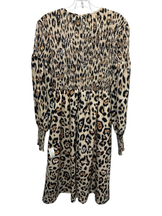 English Factory Size S Tan, Black & Orange Polyester Long Sleeve Leopard Dress Tan, Black & Orange / S