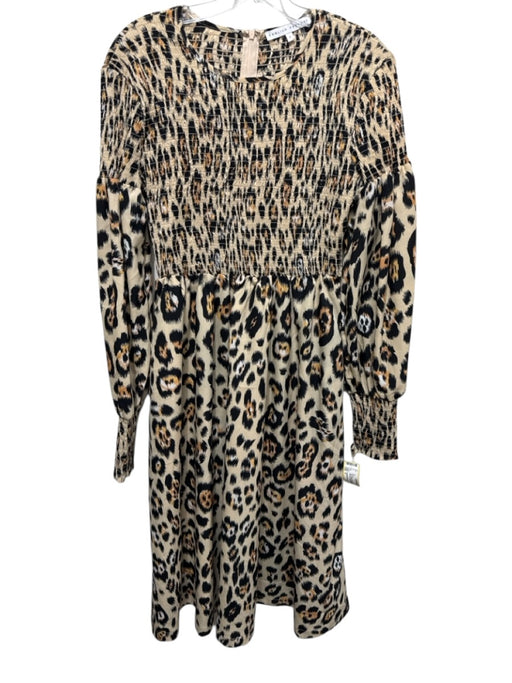 English Factory Size S Tan, Black & Orange Polyester Long Sleeve Leopard Dress Tan, Black & Orange / S