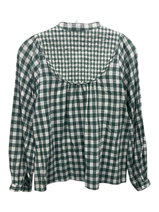 The Shirt Rochelle Behrens Size S Green & White Cotton Long Sleeve Plaid Top Green & White / S