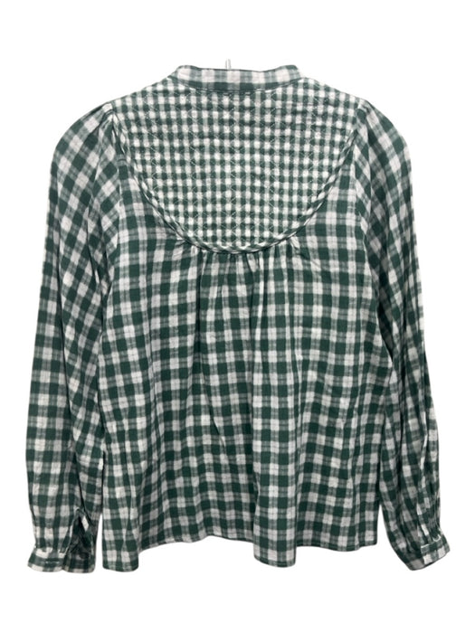 The Shirt Rochelle Behrens Size S Green & White Cotton Long Sleeve Plaid Top Green & White / S
