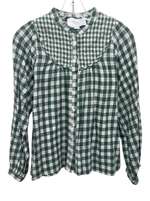 The Shirt Rochelle Behrens Size S Green & White Cotton Long Sleeve Plaid Top Green & White / S