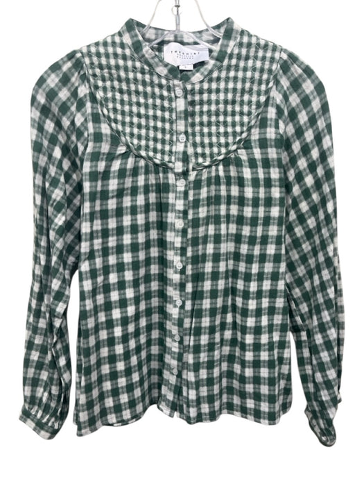 The Shirt Rochelle Behrens Size S Green & White Cotton Long Sleeve Plaid Top Green & White / S