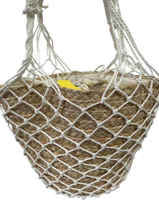 J Crew Tan & White Raffia & Canvas Net Drawstring handbag Bag Tan & White / Small