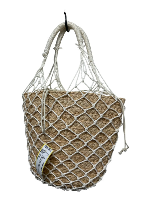 J Crew Tan & White Raffia & Canvas Net Drawstring handbag Bag Tan & White / Small