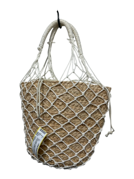 J Crew Tan & White Raffia & Canvas Net Drawstring handbag Bag Tan & White / Small