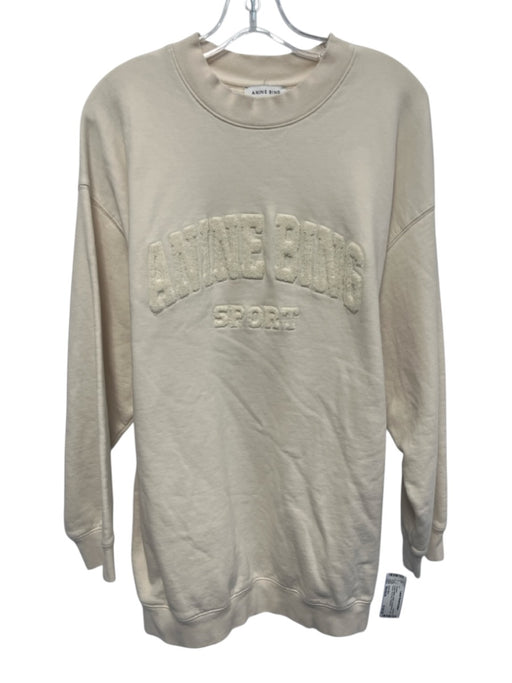 Anine Bing Size Medium Cream White Cotton Long Sleeve Logo Boucle Sweater Cream White / Medium
