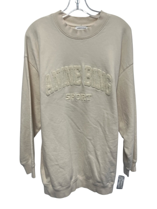 Anine Bing Size Medium Cream White Cotton Long Sleeve Logo Boucle Sweater Cream White / Medium