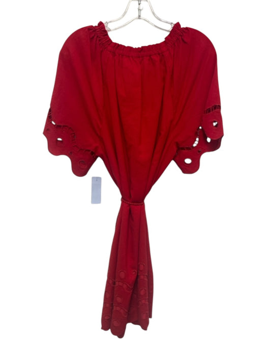 Marie Oliver Size Small Red Cotton Blend Short Sleeve Eyelet Elastic Neck Dress Red / Small