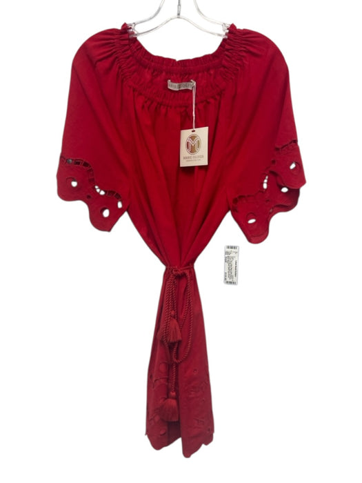 Marie Oliver Size Small Red Cotton Blend Short Sleeve Eyelet Elastic Neck Dress Red / Small